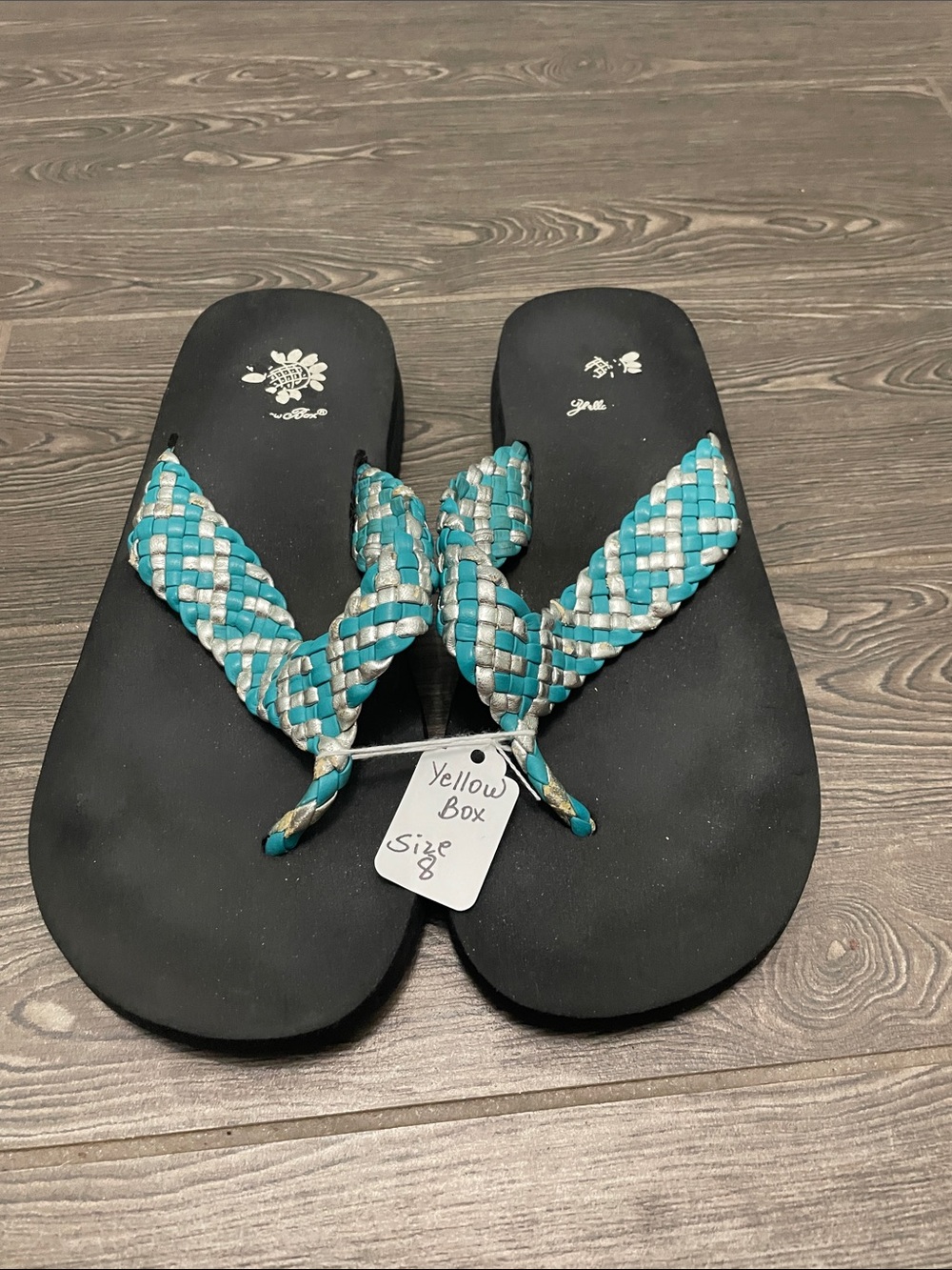 Yellow Box Teal and Silver Braided Flip Flop Sandals